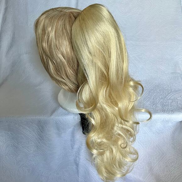 Long Bright Blonde Curly Clip On Ponytail Cosplay Costume Daily Wear - Picture 1 of 3